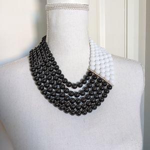 Vintage 5 Strand Color Block Beaded Statement Necklace Costume Jewelry